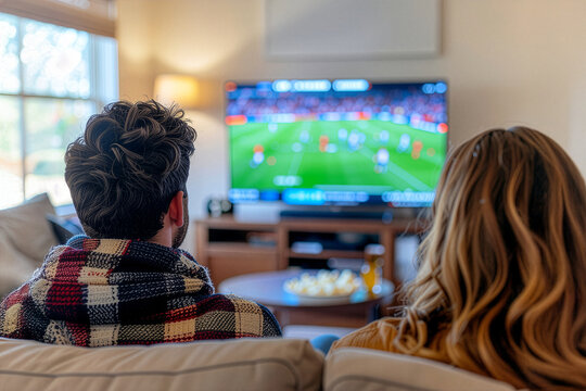 Couple watching sports game at home