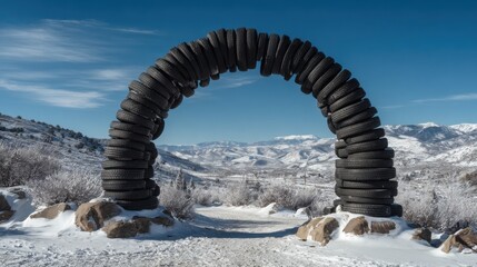 Fototapeta premium Stunning photo of stacked Tire Arch in Winter Landscape.