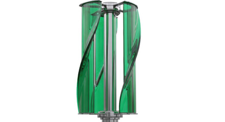 Green vertical axis wind turbine PNG isolated on transparent background, sustainable energy generator for renewable power