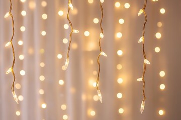 Blurred background of twinkling Christmas tree lights and festive garlands 