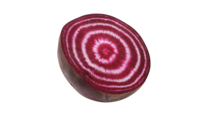 Cross section of a chioggia beet showing concentric red and white rings isolated on transparent background