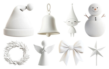 Obraz premium PNG Minimalist white Christmas decorations, element set on transparent background
