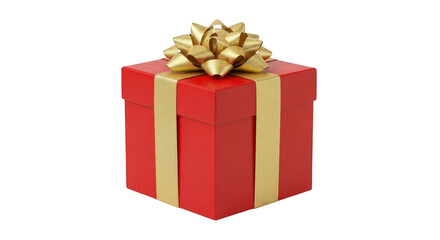 Fototapeta premium Red gift box with gold ribbon and bow, isolated on transparent background