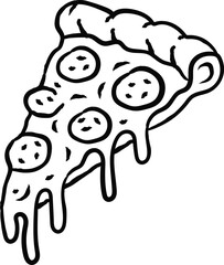 hand drawn pizza slice sketch, melting cheese, pepperoni line art