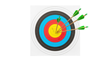 Archery target with arrows PNG isolated on transparent background, bullseye sport equipment for accuracy and precision