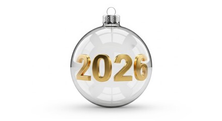 Transparent christmas bauble with golden 2026 number for festive decoration