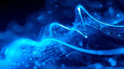 Abstract blue light trails, futuristic digital art, flowing energy.