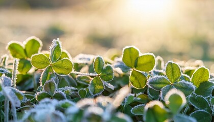 Frosted Clover Leaves In Morning Light
