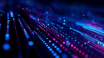 Digital electronic technology glowing background. Blockchain technology wallpaper. Computer network poster. Bright lights. Digital artwork.	