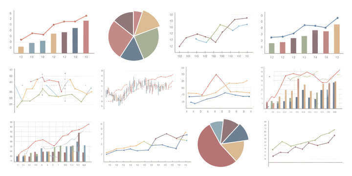 Collection of business charts and graphs including line graphs bar graphs and pie charts ideal for data visualization and presentation design