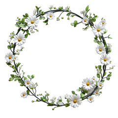 Obraz premium Daisy flower wreath on black background, floral design element