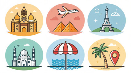 Explore iconic global destinations with whimsical travel illustrations perfect for blogs, apps, and websites inspiring wanderlust and adventure today