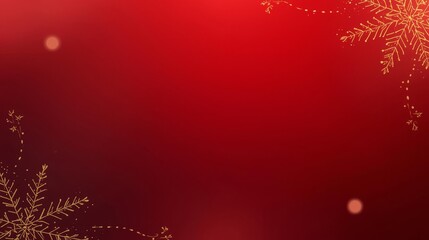 Elegant Red Christmas Background with Golden Hand Drawn Snowflakes and Bokeh Lights.
