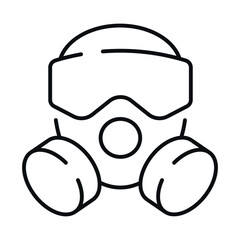 Linear icon of a gas mask designed to protect the respiratory tract in hazardous environments from harmful substances.