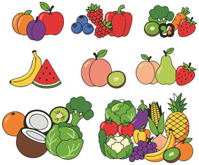 set of fruits and berries art cut