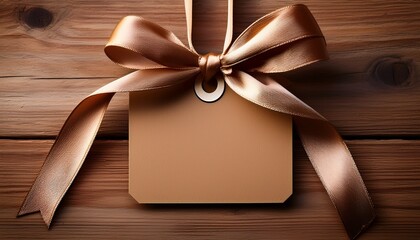 Blank Kraft Paper Gift Tag Tied With A Beautiful Satin Ribbon Bow