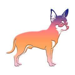 Illustration of vibrant gradientcolored chihuahua dog illustration, blending purple, orange, and pink hues, isolated on transparent background
