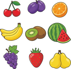 set of fruits and berries for art cut sticker print