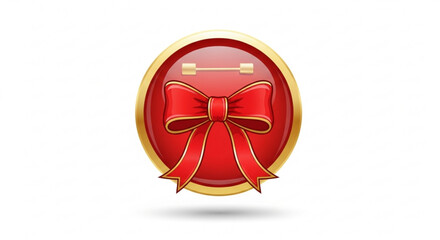 Shiny red gift bow icon with gold border and subtle dumbbell graphic inside, for fitness reward or special offer concept