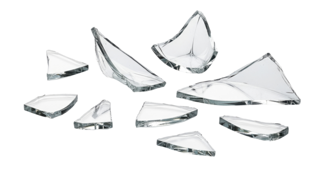 Scattered clear broken glass pieces on a transparent background PNG image PNG file