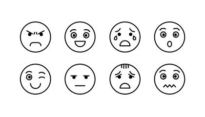 Set of emoticons displaying various emotions in minimalist line design