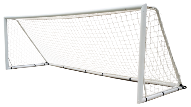 White football soccer goal net set cut out isolated on PNG. AI GENERATED.
