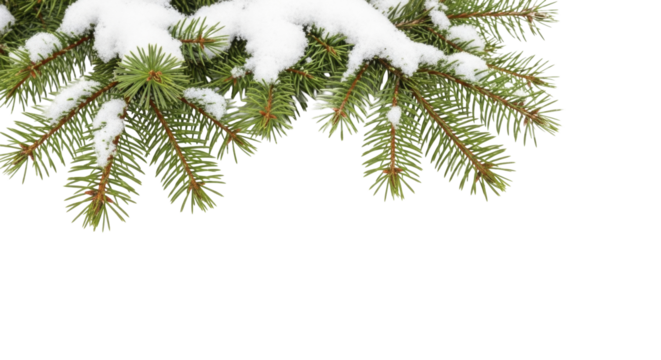 Snow-covered spruce branches on a transparent background PNG image for winter holidays