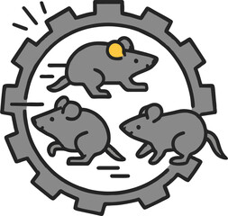 Rat Race Gear Vector Illustration – Minimal Three Rats Running Inside Cogwheel Metaphor