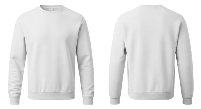  Blank White Crewneck Sweatshirt Front and Back Views for Customization on a Transparent Background PNG Image