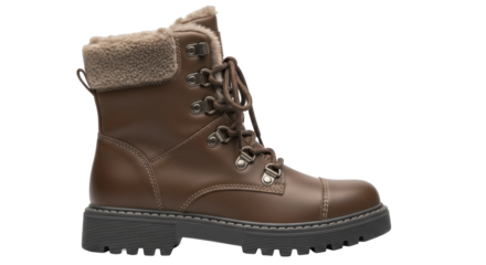  Brown Winter Boot with Faux Fur Lining and Laces on a Transparent Background PNG image PNG file