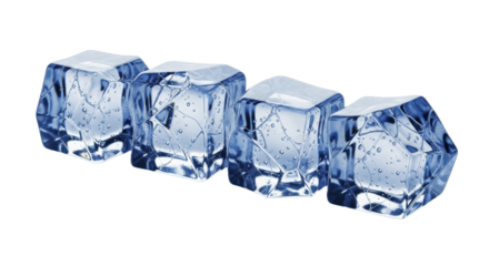 Four shiny ice cubes with internal air bubbles on a transparent background PNG image PNG file
