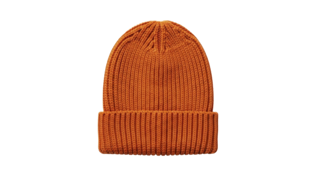  Orange Knitted Beanie Hat for Winter Warmth on a transparent background, PNG image, PNG file