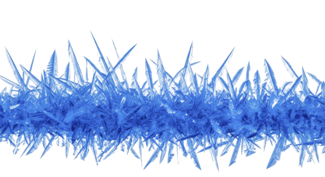 Blue ice crystals forming a frosty spike border on a transparent background PNG image
