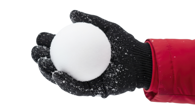  Hand in black glove holding snowball on a transparent background PNG image PNG file for winter season