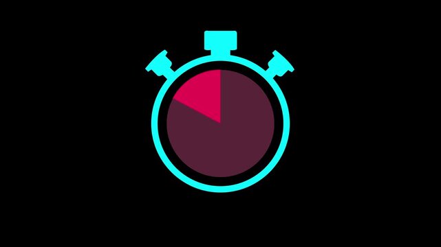 Timer Icon Animation countdown chronometer symbol isolated in black background. simple stopwatch animated sign. 4K animation.!