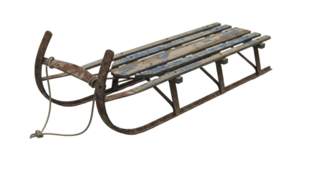  Vintage Wooden Sled with Rust and Peeling Paint on a Transparent Background PNG image PNG file