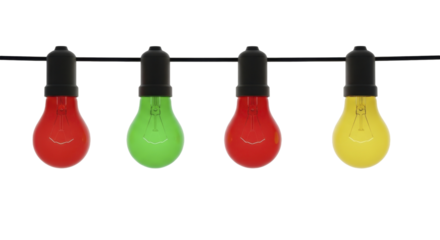 Christmas string lights with red green yellow bulbs on a transparent background PNG image PNG file for festive decoration