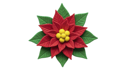 Red green Christmas poinsettia flower handcrafted clay plant on a transparent background PNG image PNG file