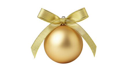 Golden Christmas ornament with a festive textured bow and pine needles on a transparent background PNG image