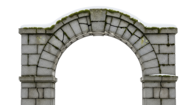  Snow covered stone archway with moss on a transparent background PNG image PNG file
