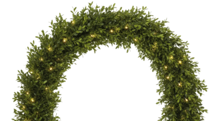 Christmas boxwood garland arch with warm string lights on a transparent background, PNG image, PNG file