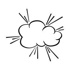 Illustration of a cartoon cloud with radiating lines in black and white on a white background