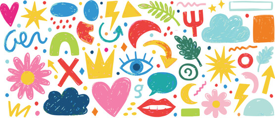 Set of hand drawn arrows in white background