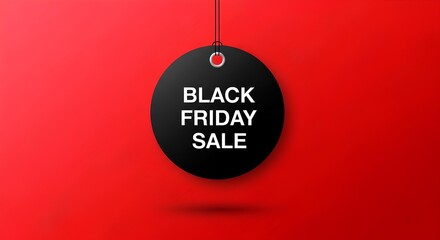 Black Friday Sale Hanging Tag on Red Background
