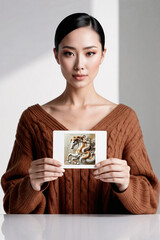 beautiful Asian woman keeping the card with the horse, year of the horse, chinese zodiac new year 2026