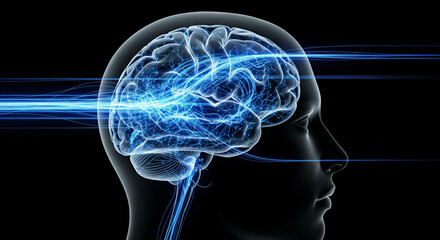 Profile View of Blue Neural Flow State