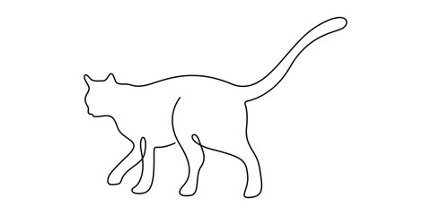 Sitting cat continuous one line drawing minimalist style vector illustration