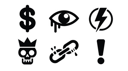 Set of six minimalist warning icons simple flat vector design element isolated on white background