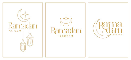 Minimalist linear Ramadan Kareem vertical backgrounds. Modern Islamic greeting card, banner and social media template design. © Marina Zlochin