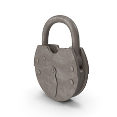 Antique metal padlock isolated on transparent background with rustic vintage texture